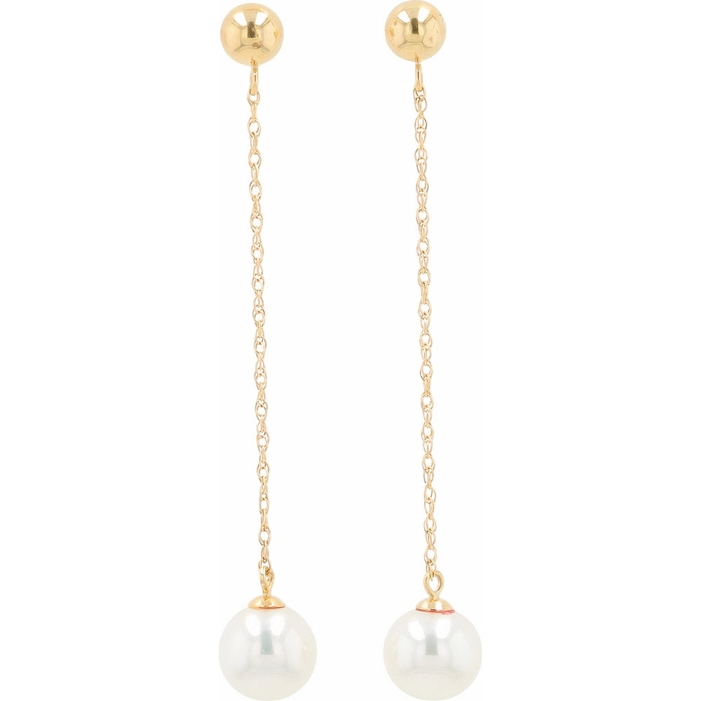 EFFY 14K Yellow Gold Drop Earrings with Cable Link Chain and Freshwater Pearls - Total Gem Weight Included
