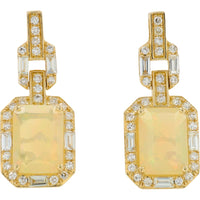EFFY 14K Yellow Gold Drop Earrings with Emerald-Cut Opal and Diamond Halo Accents - 1.50 Carat Total Opal Weight and 0.29 Carat Total Diamond Weight