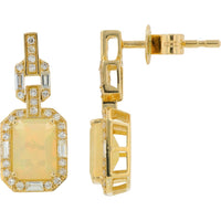 EFFY 14K Yellow Gold Drop Earrings with Emerald-Cut Opal and Diamond Halo Accents - 1.50 Carat Total Opal Weight and 0.29 Carat Total Diamond Weight