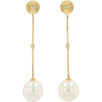 EFFY 14K Yellow Gold Drop Earrings with Freshwater Pearls and Bezel-Set Round Diamonds - 0.02 Carat Total Diamond Weight