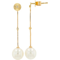 EFFY 14K Yellow Gold Drop Earrings with Freshwater Pearls and Bezel-Set Round Diamonds - 0.02 Carat Total Diamond Weight