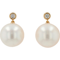 EFFY 14K Yellow Gold Drop Earrings with Freshwater Pearls and Bezel-Set Round Diamonds - 0.05 Carat Total Diamond Weight