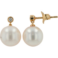 EFFY 14K Yellow Gold Drop Earrings with Freshwater Pearls and Bezel-Set Round Diamonds - 0.05 Carat Total Diamond Weight