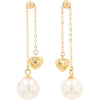 EFFY 14K Yellow Gold Drop Earrings with Freshwater Pearls and Polished Heart Charms - Total Freshwater Pearl Gem Weight
