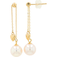 EFFY 14K Yellow Gold Drop Earrings with Freshwater Pearls and Polished Heart Charms - Total Freshwater Pearl Gem Weight