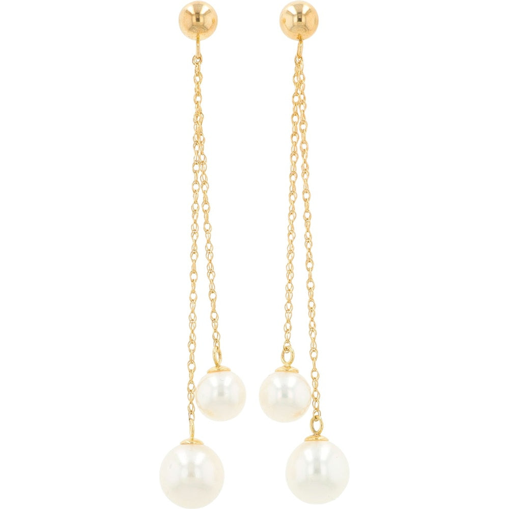 EFFY 14K Yellow Gold Drop Earrings with Genuine Freshwater Pearls on Double Cable Chains