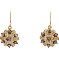 EFFY 14K Yellow Gold Drop Earrings with Halo Set Round White and Brown Diamonds - 1.16 Carat Total Diamond Weight
