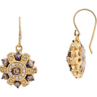 EFFY 14K Yellow Gold Drop Earrings with Halo Set Round White and Brown Diamonds - 1.16 Carat Total Diamond Weight