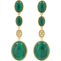 EFFY 14K Yellow Gold Drop Earrings with Oval Malachite Cabochons and Diamond Accent Clusters - 7.60 Carat Total Malachite Weight