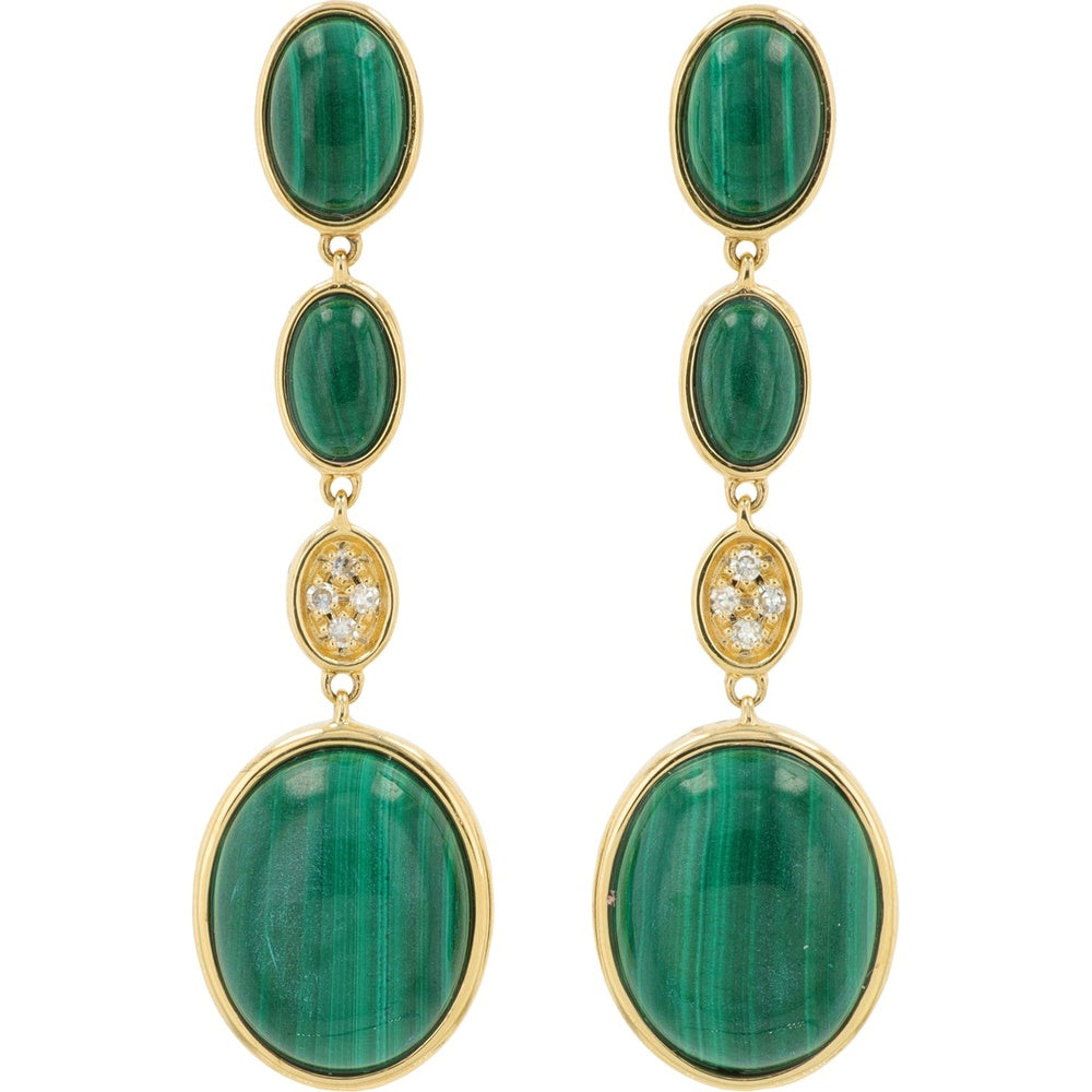 EFFY 14K Yellow Gold Drop Earrings with Oval Malachite Cabochons and Diamond Accent Clusters - 7.60 Carat Total Malachite Weight
