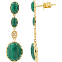 EFFY 14K Yellow Gold Drop Earrings with Oval Malachite Cabochons and Diamond Accent Clusters - 7.60 Carat Total Malachite Weight