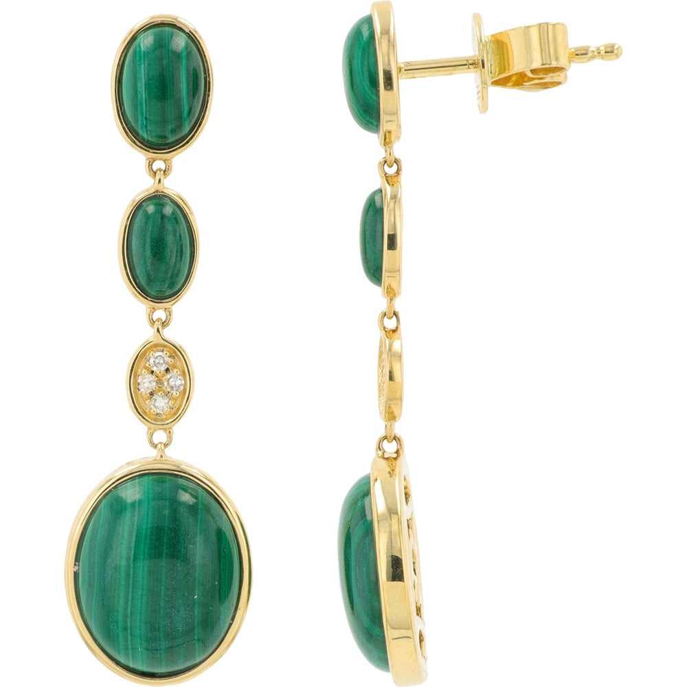 EFFY 14K Yellow Gold Drop Earrings with Oval Malachite Cabochons and Diamond Accent Clusters - 7.60 Carat Total Malachite Weight