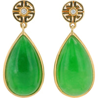 EFFY 14K Yellow Gold Drop Earrings with Pear-Shaped Dyed Jade and Geometric Diamond Studs - 8.20 Carat Total Jade Weight