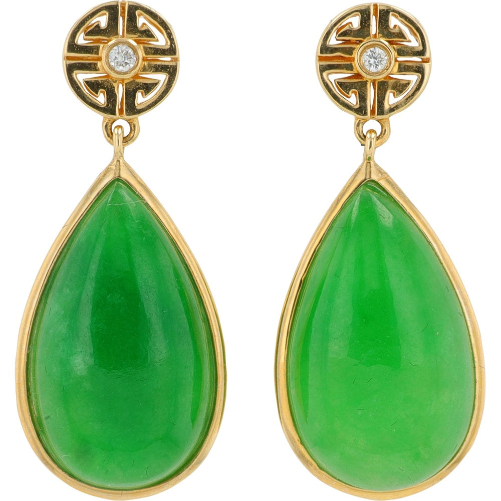 EFFY 14K Yellow Gold Drop Earrings with Pear-Shaped Dyed Jade and Geometric Diamond Studs - 8.20 Carat Total Jade Weight
