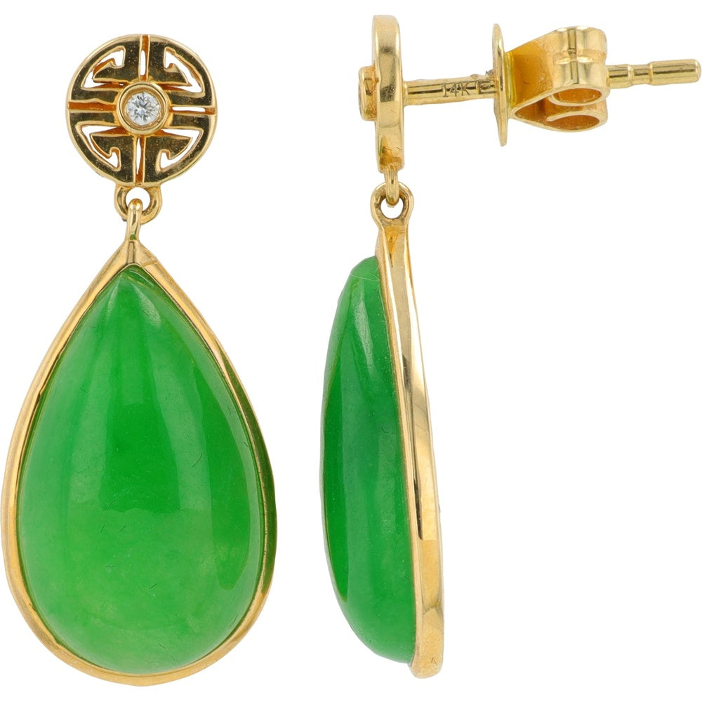 EFFY 14K Yellow Gold Drop Earrings with Pear-Shaped Dyed Jade and Geometric Diamond Studs - 8.20 Carat Total Jade Weight