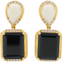 EFFY 14K Yellow Gold Drop Earrings with Pear-Shaped White Agate and Emerald-Cut Black Onyx - 7.00 Carat Total Gemstone Weight with 0.17 Carat Diamond Accents