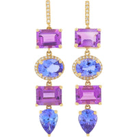 EFFY 14K Yellow Gold Drop Earrings with Rectangular Amethysts, Oval Tanzanites, and Diamond Halos - 10.60 Carat Total Gem Weight