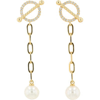 EFFY 14K Yellow Gold Drop Earrings with Twisted Circle Motif and Prong-Set Round Diamonds - 0.24 Carat Total Diamond Weight with Freshwater Pearl Dangle