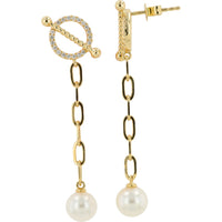 EFFY 14K Yellow Gold Drop Earrings with Twisted Circle Motif and Prong-Set Round Diamonds - 0.24 Carat Total Diamond Weight with Freshwater Pearl Dangle