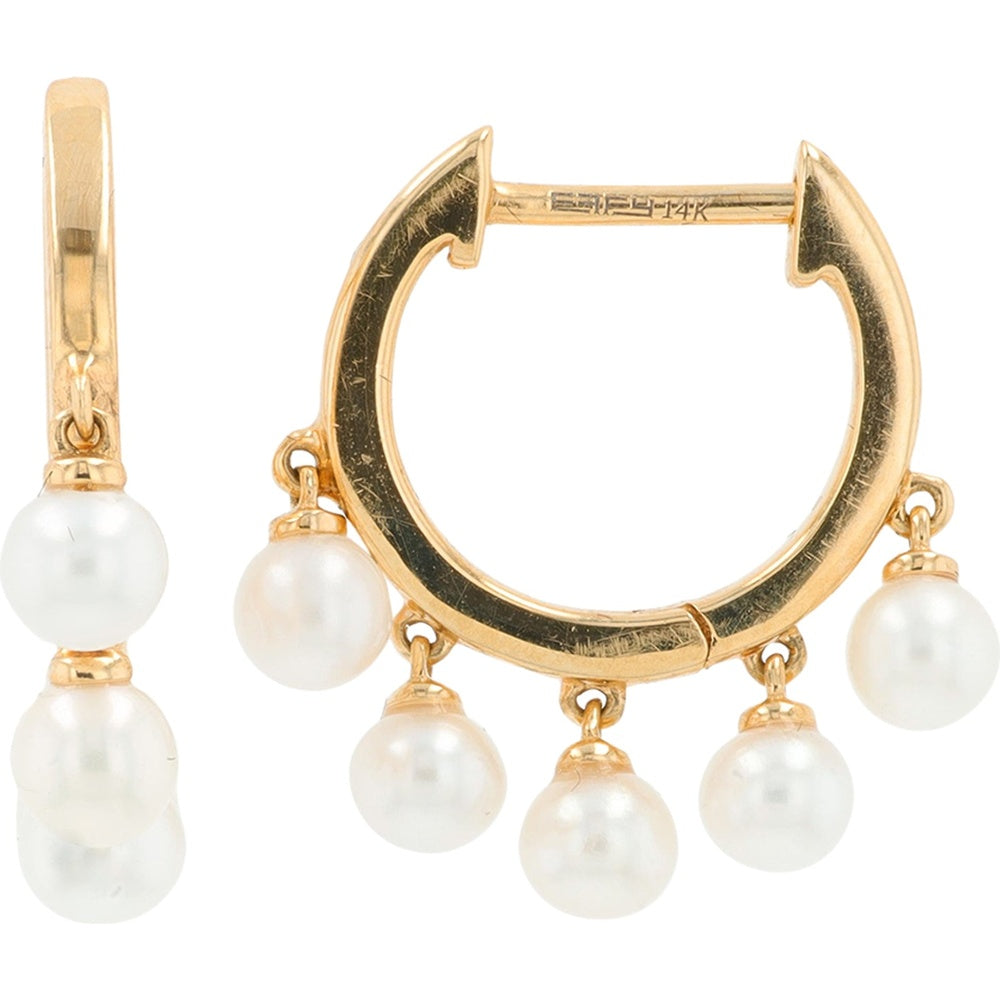 EFFY 14K Yellow Gold Drop Hoop Earrings with Dangling Freshwater Pearls - Total Pearl Weight