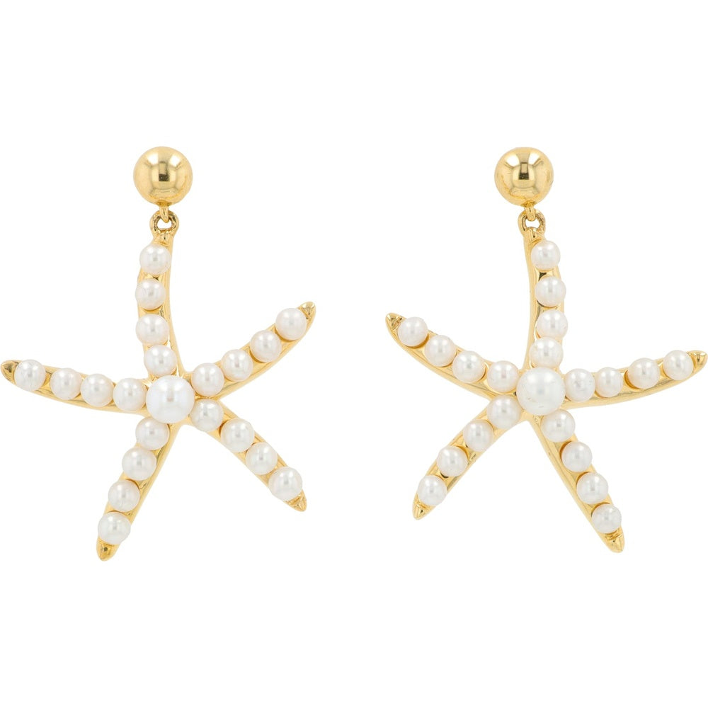EFFY 14K Yellow Gold Drop Starfish Earrings with Freshwater Pearls - Total Pearl Weight 1.50 Carat