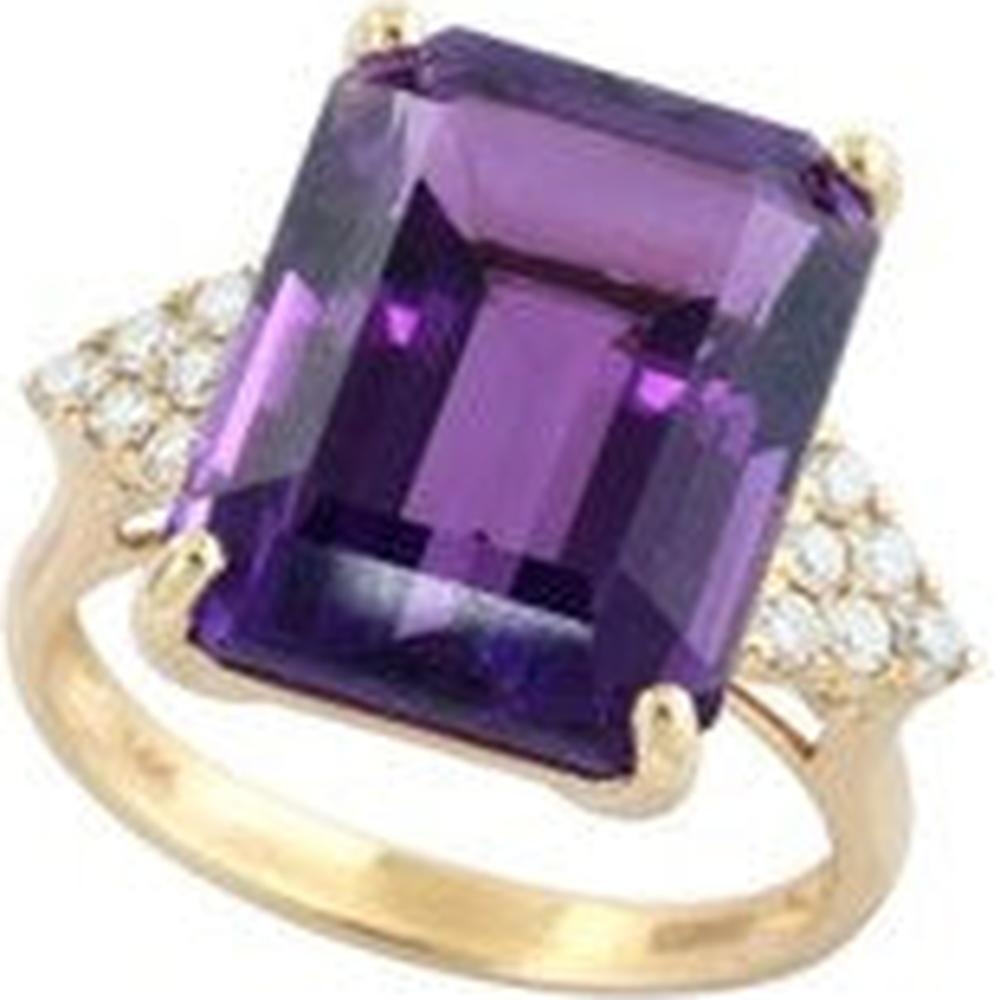 EFFY 14K Yellow Gold Emerald Cut Amethyst Ring with 0.23 Carat Diamond Accents - 10.80 Carat Total Gem Weight