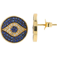 EFFY 14K Yellow Gold Evil Eye Stud Earrings with Round Pavé Sapphires and Diamonds - 0.84 Carat Total Sapphire Weight and 0.18 Carat Total Diamond Weight