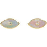 EFFY 14K Yellow Gold Eye-Shaped Mother of Pearl Stud Earrings with Bezel-Set Round Diamonds - 0.04 Carat Total Diamond Weight
