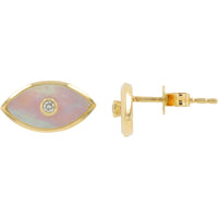 EFFY 14K Yellow Gold Eye-Shaped Mother of Pearl Stud Earrings with Bezel-Set Round Diamonds - 0.04 Carat Total Diamond Weight
