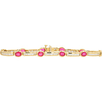 EFFY 14K Yellow Gold Fancy Link Bracelet with Bezel - Set Oval Rubies and Baguette Diamond Links - 4.27 Carat Total Ruby Weight, 1.72 Carat Total Diamond Weight
