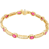 EFFY 14K Yellow Gold Fancy Link Bracelet with Bezel - Set Oval Rubies and Baguette Diamond Links - 4.27 Carat Total Ruby Weight, 1.72 Carat Total Diamond Weight
