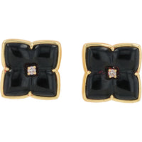 EFFY 14K Yellow Gold Floral Black Onyx Stud Earrings with Diamond Center - 2.45 Carat Total Onyx Weight, 0.01 Carat Total Diamond Weight