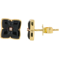 EFFY 14K Yellow Gold Floral Black Onyx Stud Earrings with Diamond Center - 2.45 Carat Total Onyx Weight, 0.01 Carat Total Diamond Weight