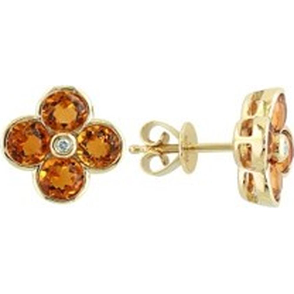 EFFY 14K Yellow Gold Flower Stud Earrings with Round Citrine Petals and Diamond Center - 1.80 Carat Total Citrine Weight, 0.02 Carat Total Diamond Weight