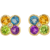 EFFY 14K Yellow Gold Four-Leaf Clover Multi-Gemstone Stud Earrings with Center Diamond Accents - 2.25 Carat Total Multi-Gemstone Weight and 0.02 Carat Total Diamond Weight