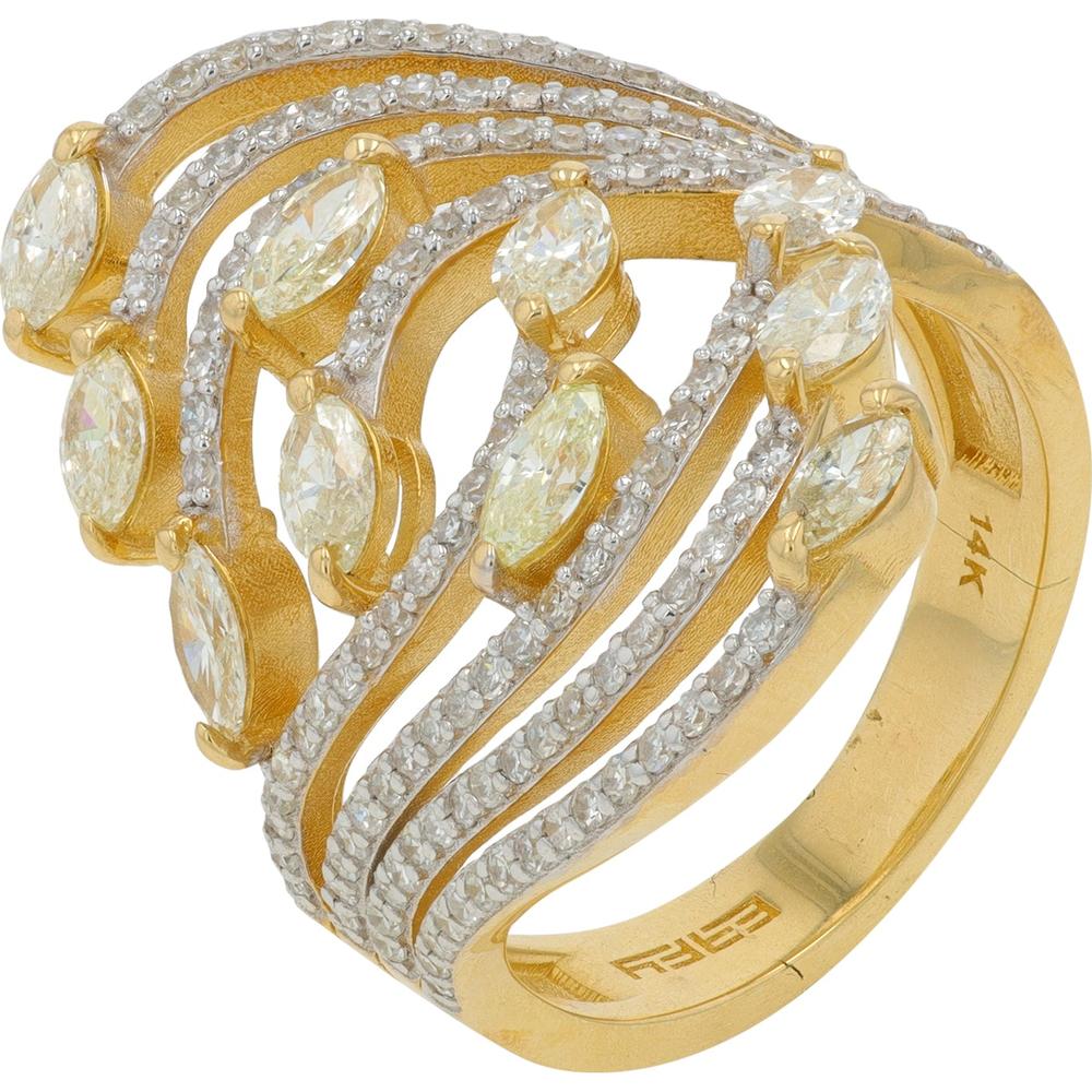 EFFY 14K Yellow Gold Free - Form Wave Ring with Prong - Set Marquise Diamonds and Pavé Round Diamonds - 1.71 Carat Total Diamond Weight