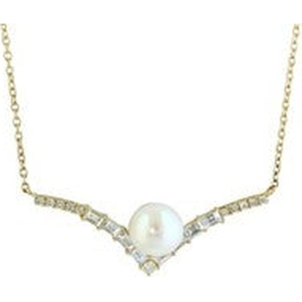 EFFY 14K Yellow Gold Freshwater Pearl Pendant Necklace with Baguette and Round Diamond Accents - 0.52 Carat Total Diamond Weight