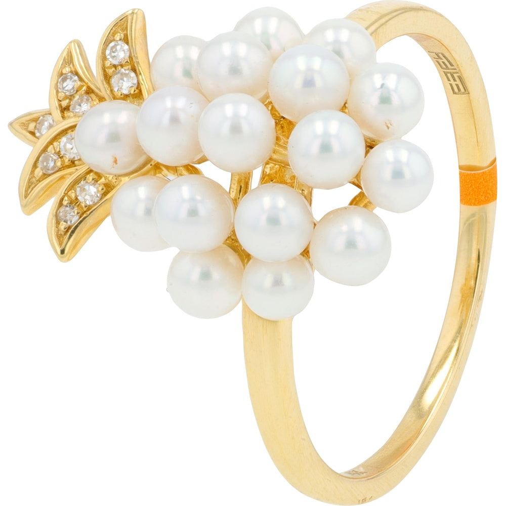 EFFY 14K Yellow Gold Freshwater Pearl Pineapple Ring with Pavé-Set Diamond Leaf Accents - 0.03 Carat Total Diamond Weight