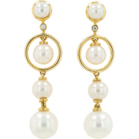 EFFY 14K Yellow Gold Geometric Drop Earrings with Freshwater Pearls and Diamond Accents - 0.01 Carat Total Diamond Weight