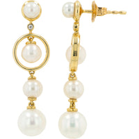 EFFY 14K Yellow Gold Geometric Drop Earrings with Freshwater Pearls and Diamond Accents - 0.01 Carat Total Diamond Weight