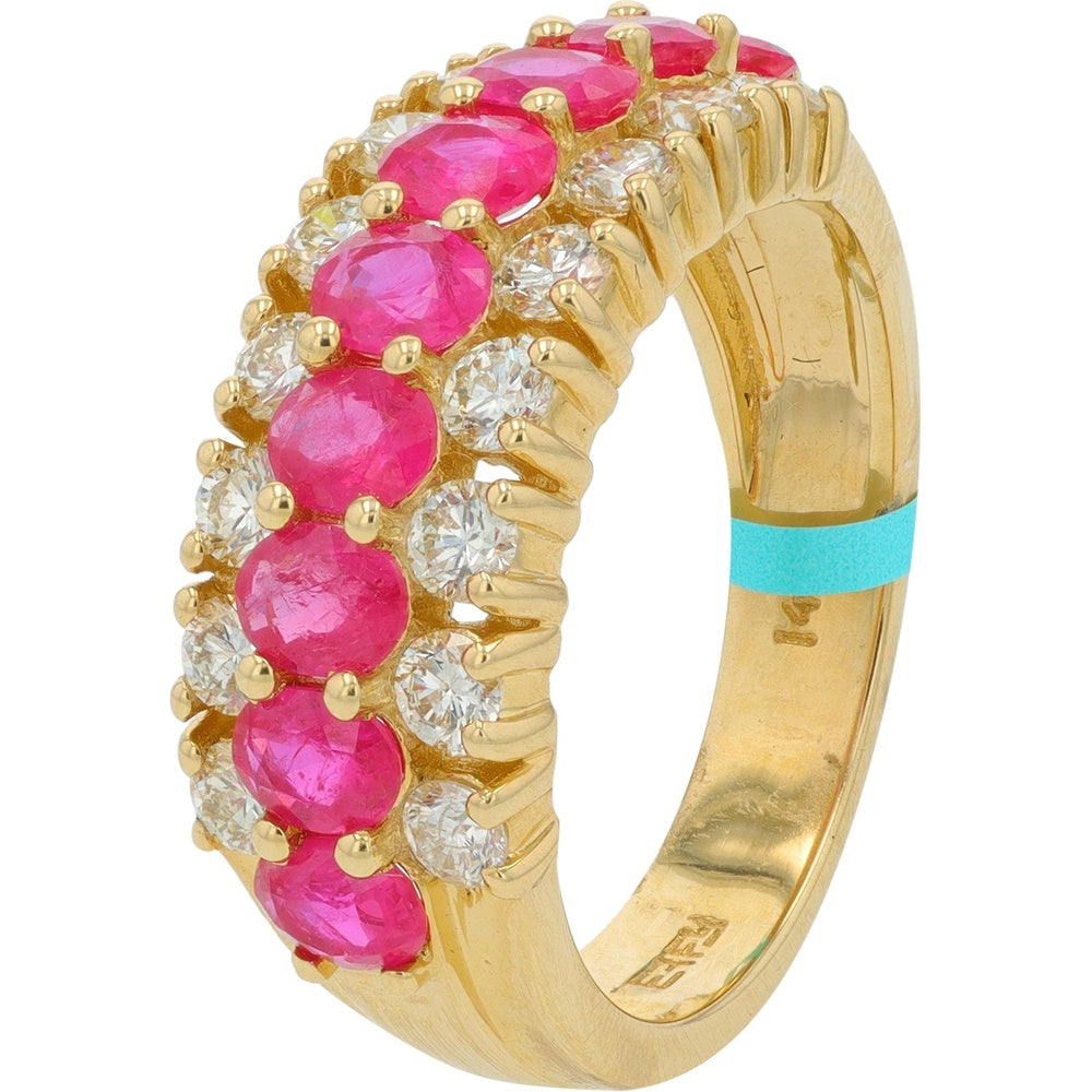 EFFY 14K Yellow Gold Graduated Oval Ruby Ring with Round Diamond Accents - 2.14 Carat Total Ruby Weight and 0.94 Carat Total Diamond Weight