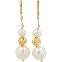 EFFY 14K Yellow Gold Graduating Drop Earrings with Carved Textured Gold Beads and Cultured Pearls