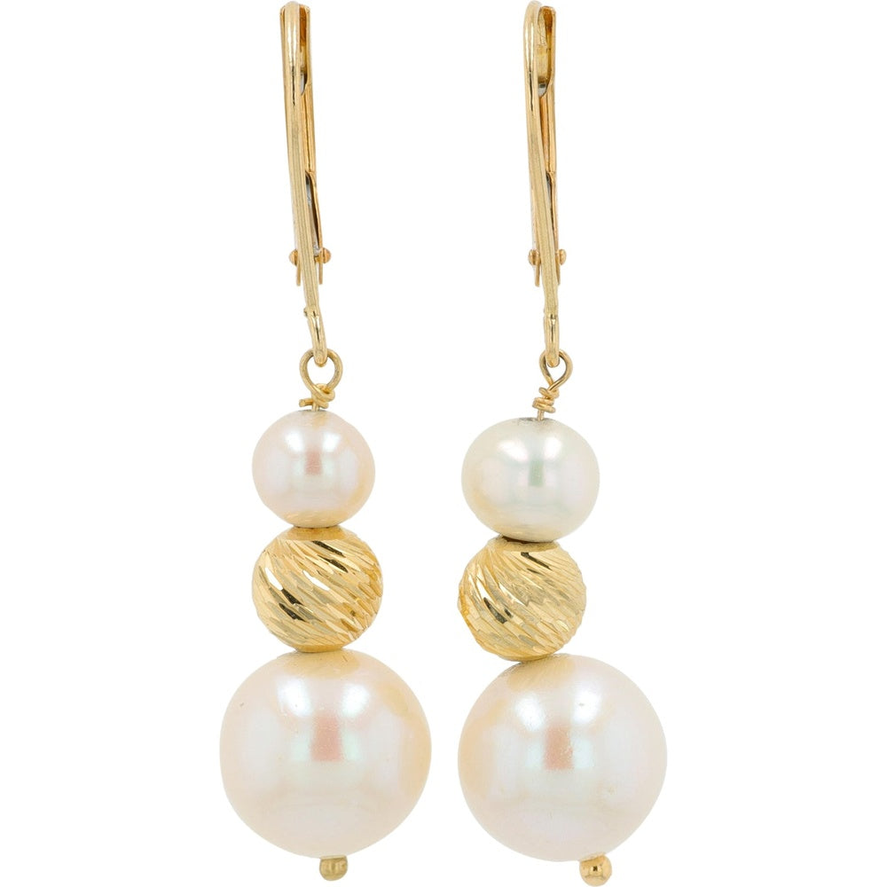 EFFY 14K Yellow Gold Graduating Drop Earrings with Carved Textured Gold Beads and Cultured Pearls