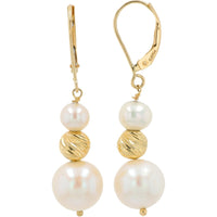 EFFY 14K Yellow Gold Graduating Drop Earrings with Carved Textured Gold Beads and Cultured Pearls