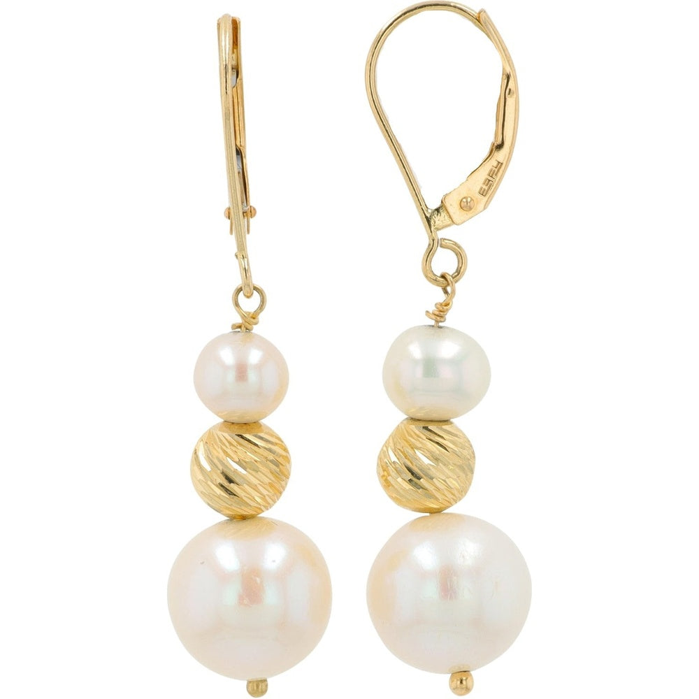 EFFY 14K Yellow Gold Graduating Drop Earrings with Carved Textured Gold Beads and Cultured Pearls