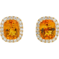 EFFY 14K Yellow Gold Halo Stud Earrings with Cushion Cut Citrine and Round Diamonds - 5.85 Carat Total Citrine Weight and 0.98 Carat Total Diamond Weight