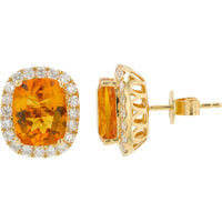 EFFY 14K Yellow Gold Halo Stud Earrings with Cushion Cut Citrine and Round Diamonds - 5.85 Carat Total Citrine Weight and 0.98 Carat Total Diamond Weight