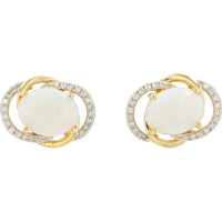 EFFY 14K Yellow Gold Halo Stud Earrings with Oval Opals and Round Diamonds - 1.90 Carat Total Opal Weight and 0.16 Carat Total Diamond Weight