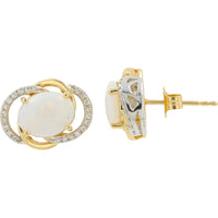 EFFY 14K Yellow Gold Halo Stud Earrings with Oval Opals and Round Diamonds - 1.90 Carat Total Opal Weight and 0.16 Carat Total Diamond Weight