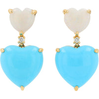 EFFY 14K Yellow Gold Heart Drop Earrings with Opal and Turquoise - 5.80 Carat Total Gem Weight and 0.02 Carat Diamond Accents